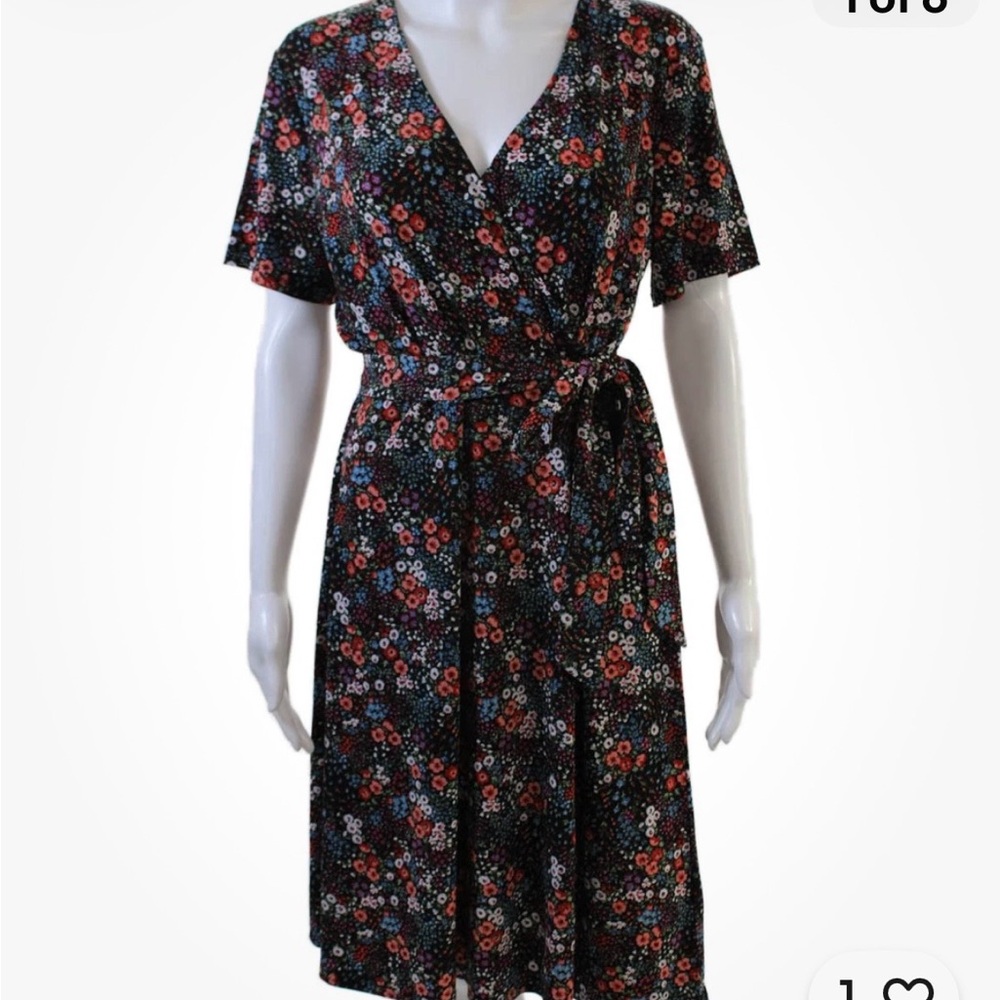 Leota Floral Faux Wrap Dress - Black and Red
